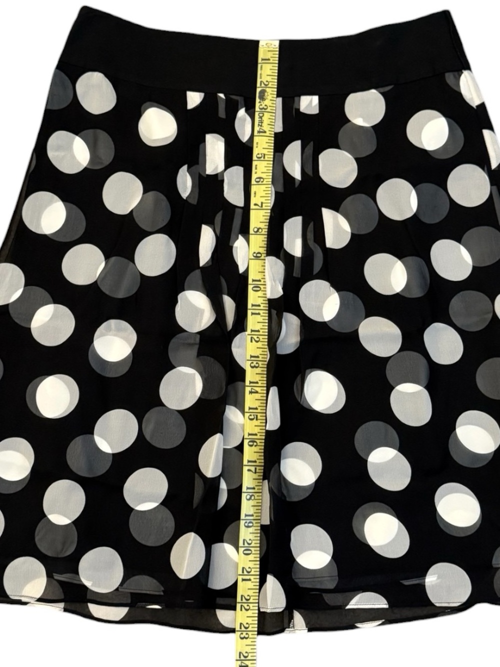 Ann Taylor Silk Polka Dot Pleated Midi Skirt Black White Sheer A-Line Size 6 - Picture 11 of 12